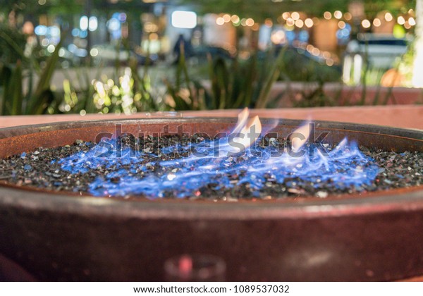 Outdoor Fire Pit Blue Flame Night Stock Photo Edit Now 1089537032