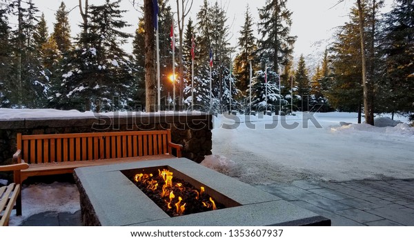 Outdoor Fire Pit Snowy Setting Sunrisesunset Stock Photo Edit Now