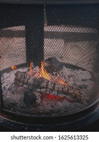 Outdoor Firepit With Lit Fire Close Up