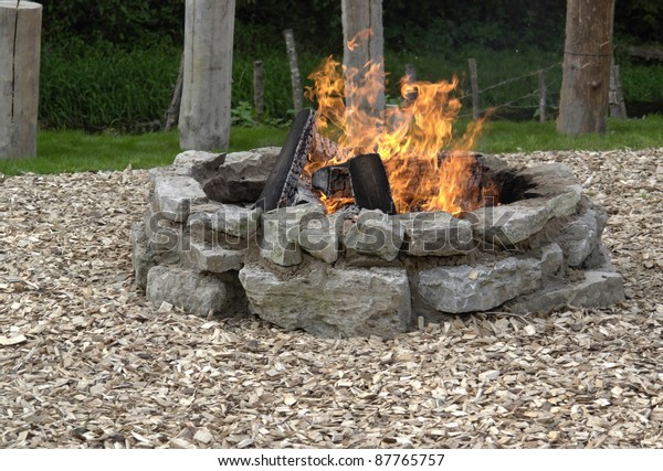 Outdoor Fireplace Burning Fire Stock Photo Edit Now 87765757