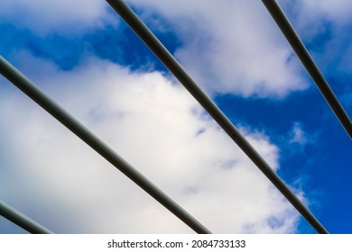 Outdoor Fitness Equipment Under The Blue Sky With White Clouds For Your Leisure Time Sports And Fitness. Healthy Lifestyle In The City