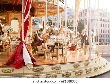 Outdoor Flying Horse Carousel In The The City