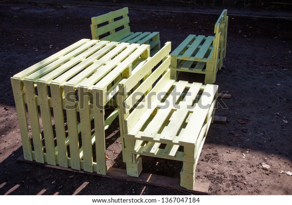 Outdoor Furniture Made Wooden Palettes Recycling Stock Photo Edit