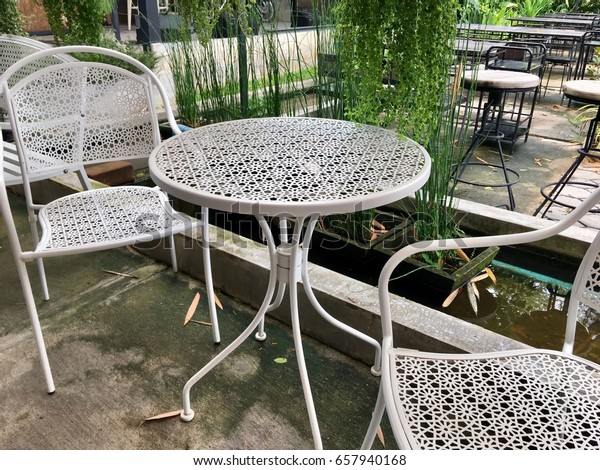 Outdoor Furniture White Steel Chairs Table Stock Photo Edit Now