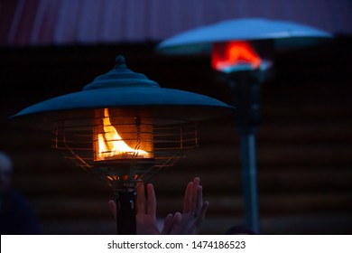 Outdoor Gas Heater Close Up Flame Restraunt Outside Patio