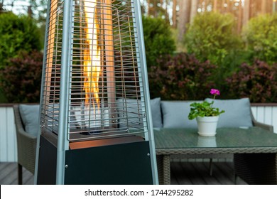 outdoor gas pyramid heater working on terrace