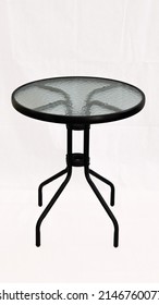 Outdoor Glass Table With Steel Base On White Background 