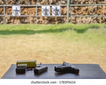 Outdoor Gun Shooting Of Target Range.