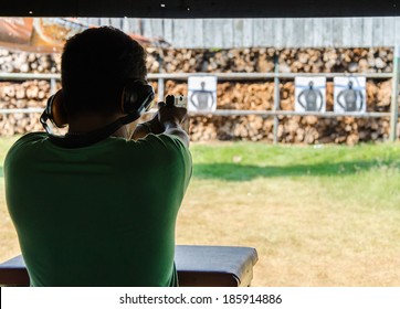 Outdoor gun shooting of target range.