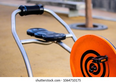 Outdoor Gym Biking Training Machine Close-up. Healthy Installation In Playa Del Ingles, South Of Gran Canaria. Canary Island