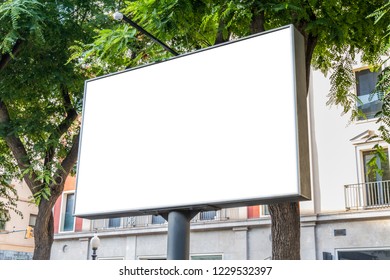 Outdoor Horizontal Billboard With Natural City Landscape Mockup