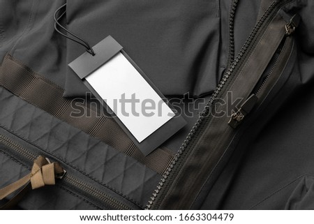 Outdoor jacket clothing tag, label blank mockup template, to place your design 