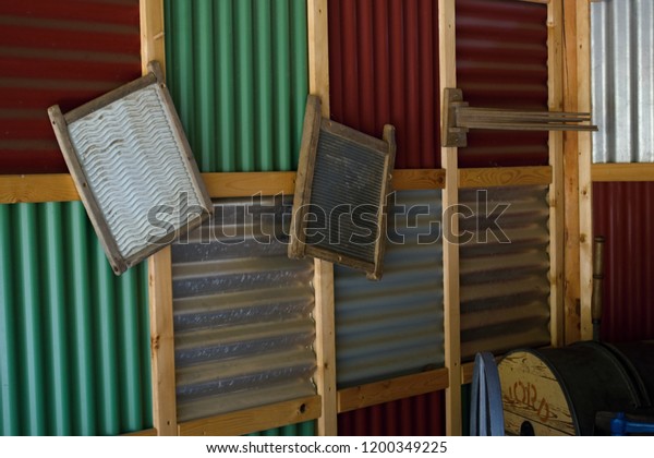 Outdoor Laundry Room Wall Washboard Objects Stock Image