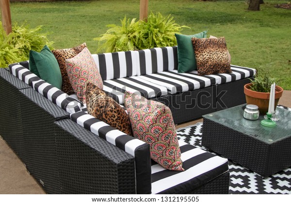 Outdoor Lawn Furniture Black White Crisply Royalty Free Stock Image