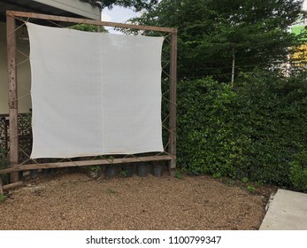 Outdoor Movie Screen And Cafe Sign Black Board Hanging Frame Isolated Rustic Decoration