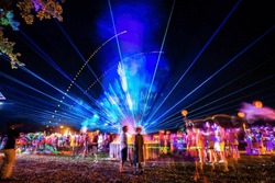 Outdoor Night Music Party With Laser Lights And Fire Summer