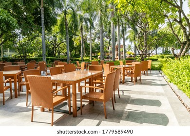 Outdoor Patio Chair And Table In Cafe Restaurant