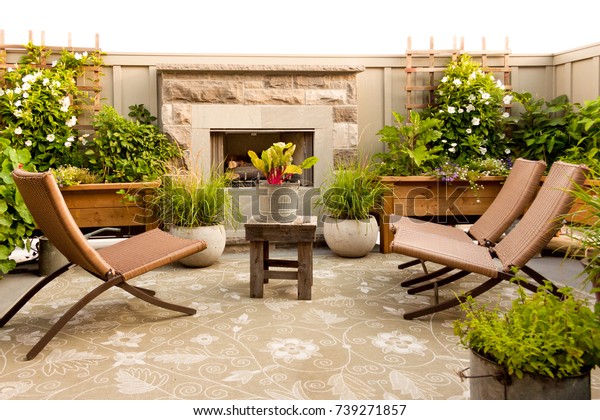 Outdoor Patio Complete Gas Fireplace Stock Image Download Now
