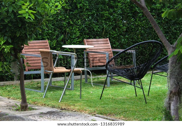 Outdoor Patio Furniture On Lawn Front Stock Photo Edit Now