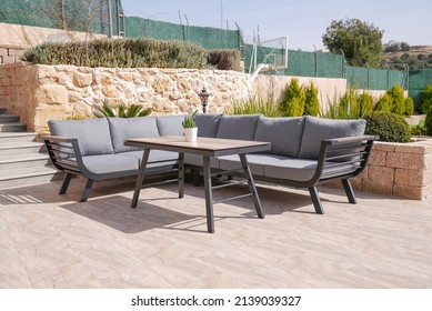 Outdoor Patio Furniture Set, Sectional Sofa Cushions, Wooden Conversation Seat Couches Table, Cushioned Garden Sofa Set for Outdoor (Grey)