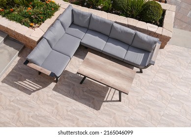 Outdoor Patio Furniture Set, Sectional Sofa Cushions, Wooden Conversation Seat Couches Table, Cushioned Garden Sofa Set for Outdoor (Grey),from above - Powered by Shutterstock