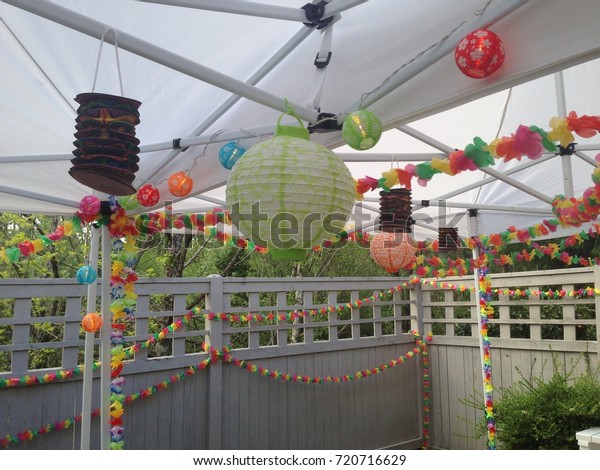 Outdoor Patio Party Decorations Paper Lanterns Stock Photo Edit