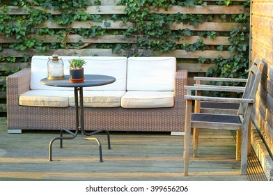 Outdoor Patio And Trendy Lounge Furniture In Backyard Garden, Natural Design 