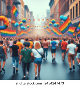 Outdoor photo of  pride parade street background wide-angle bright color