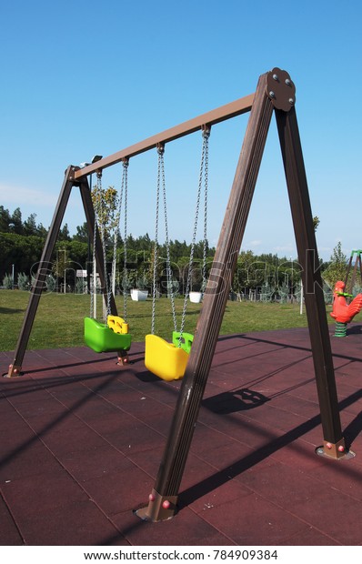 Outdoor\
playground and playground equipment. Adventure games. Clean air and\
green spaces. Canakkale. Turkey. November\
2017.