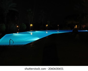 Outdoor Pool Illuminated Night View