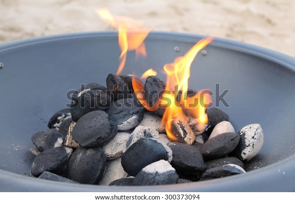 Outdoor Portable Fire Pit Burning Coal Stock Photo Edit Now