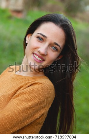 Similar – Outdoor portrait of beautiful happy teenager girl