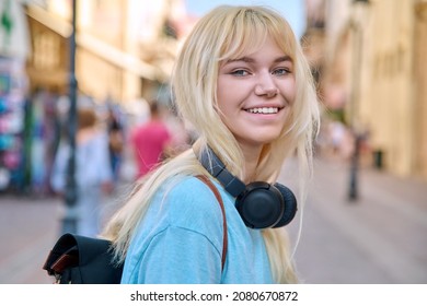 Outdoor Portrait Of A Happy Smiling Teenage Girl 17 Years Old