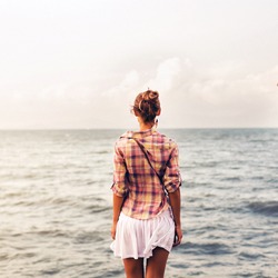 Outdoor Portrait Of Young Pretty Woman Posing Near The Sea Alone And Waiting For Her Sailor Man Husband 