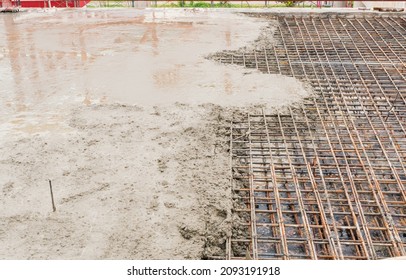 Outdoor Pouring Concrete. Stopping Concrete Pouring. Concreting Work Of Floors Of High-rise Buildings Or Houses.