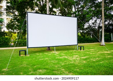 Outdoor Projector Screen In The Courtyard Of The Party