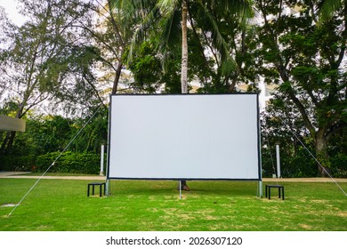 Outdoor Projector Screen In The Courtyard Of The Party