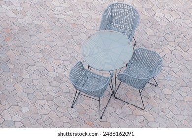Outdoor restaurant coffee open air cafe chairs with table. Summer vacation on resort.view from the top. - Powered by Shutterstock