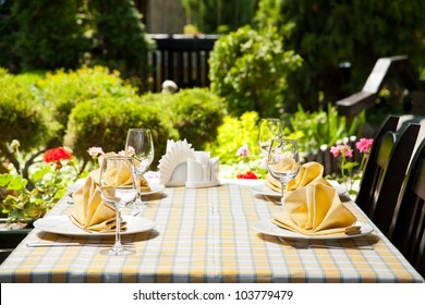 Outdoor Restaurant Dining Table. Place Setting