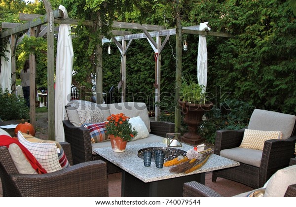 Outdoor Seating Arrangement Around Gas Fire Stock Photo Edit Now