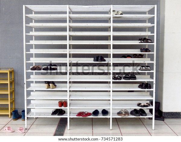 Outdoor Shoe Rack Visitors Shoes Stock Photo Edit Now 734571283