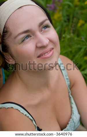 Similar – Portrait of a beautiful young woman outdoor smiling