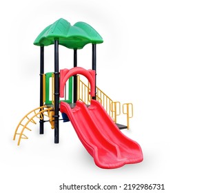 Outdoor slide children playground set clipping path isolated on white background.  - Powered by Shutterstock