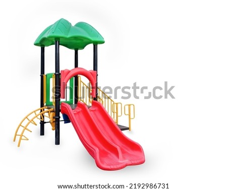 Outdoor slide children playground set clipping path isolated on white background. 