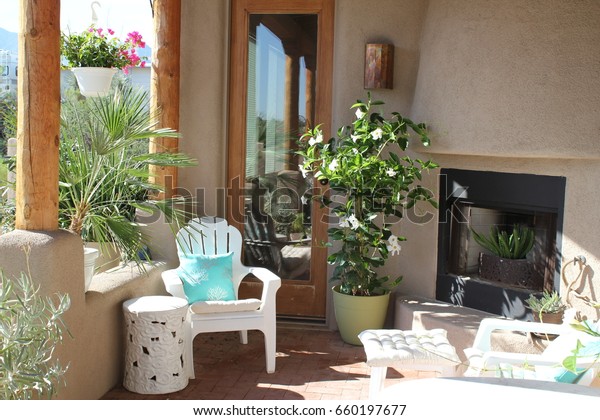 Outdoor Spa Life Deck Decor Fireplace Royalty Free Stock Image