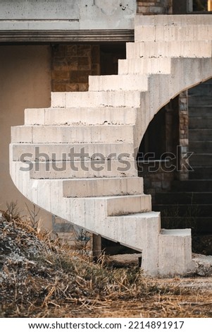 Outdoor Spiral staircase in under construction building.