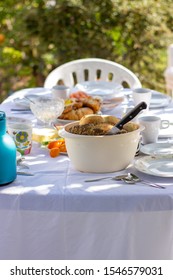 Outdoor Spring Or Summer Casual Garden Party Set Up For Lunch Dinner