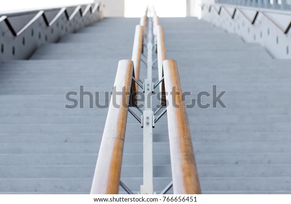 Outdoor Staircase Wooden Handrails Metal Framing Stock Photo Edit Now 766656451