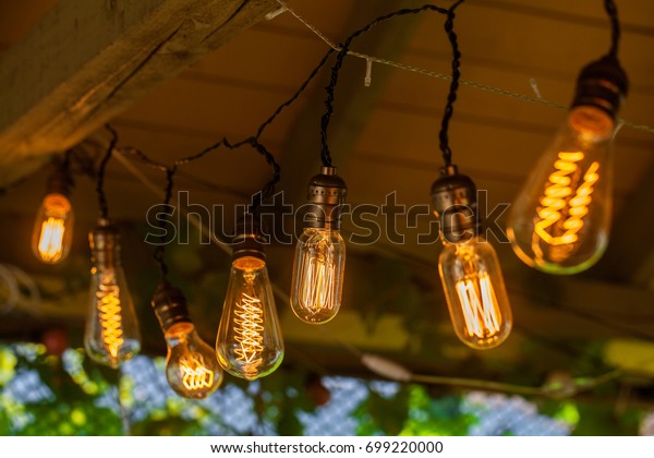 Outdoor String Lights Hanging On Line Stock Photo Edit Now