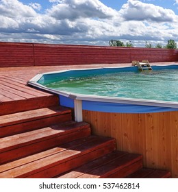 Outdoor Summer PVC Adult Above Ground Frame Swimming Pool With Wooden Patio Deck Flooring